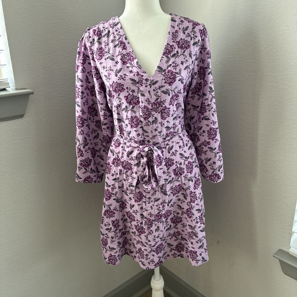 LOFT Dresses & Skirts - Loft Women's Floral V-neck 3/4 Sleeve Midi A-Line Dress Tie Waist Size Medium